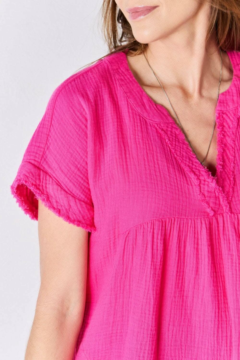 Zenana raw hem short sleeve top - Love Salve